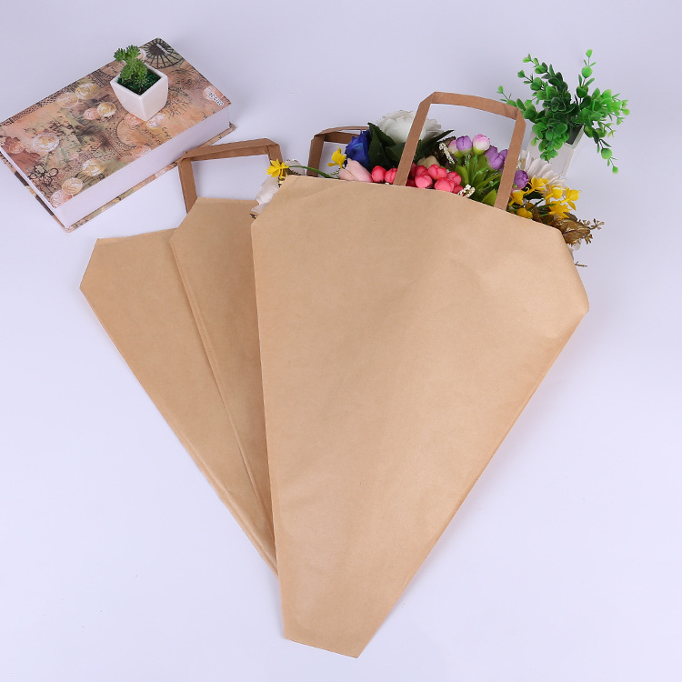 直销手提纸袋 花束包装展示袋 牛皮纸材质淋膜袋