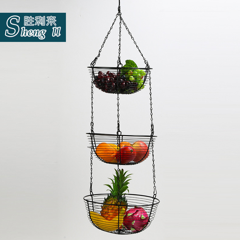 欧式铁艺水果篮创意三层可拆装水果盆水果收纳篮水果摇篮家居摆件