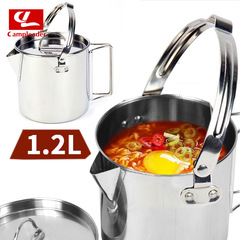 Outdoor stainless steel kettle 1.2L mountaineering camping teapot portable hanging pot cooker coffee pot picnic pot wholesale