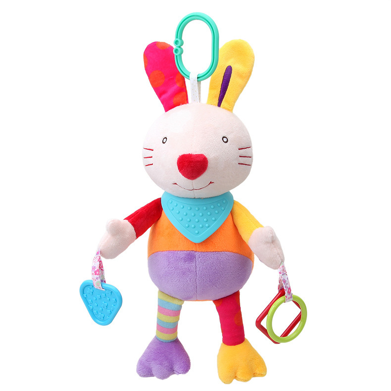 Multifuncional cama colgando calmante muñeca cachorro conejo colorido jingle muñeca con papel de timbre bebé juguete Fuente de la fábrica