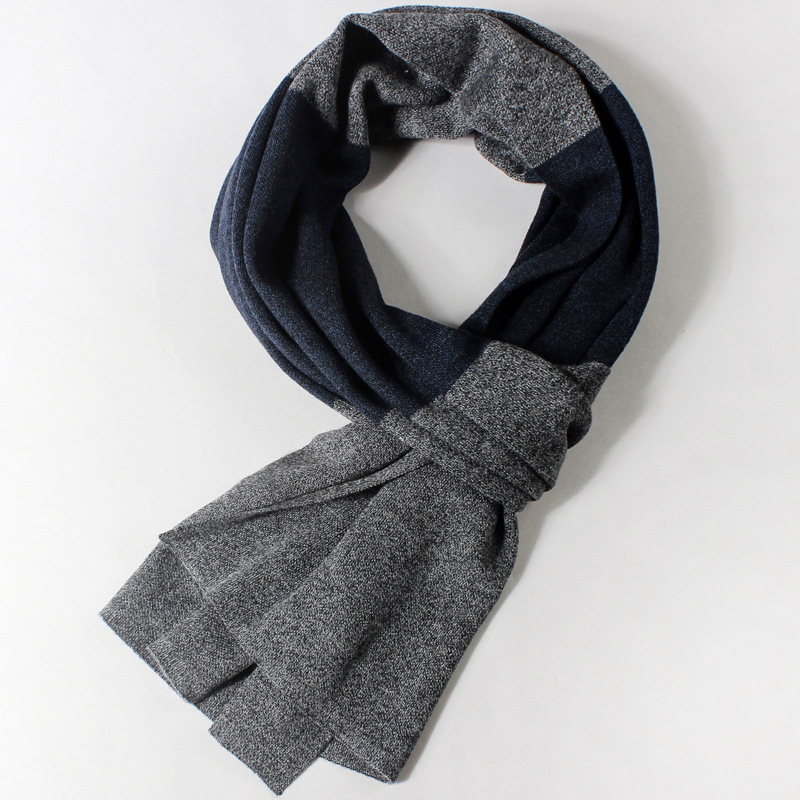 Annual Meeting Gift Scarf Custom Embroidered LOGO Plaid Contrast Color Scarf Men's Thick Wool Knitted Colorblock in stock