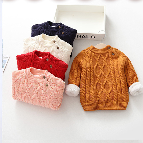 Children's Sweater 2025 Autumn/Winter New Kids' Clothing Fleece Lined Thickened Unisex Baby Hooded Knit Shirt Factory Wholesale