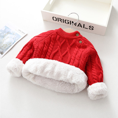 Children's Sweater 2025 Autumn/Winter New Kids' Clothing Fleece Lined Thickened Unisex Baby Hooded Knit Shirt Factory Wholesale