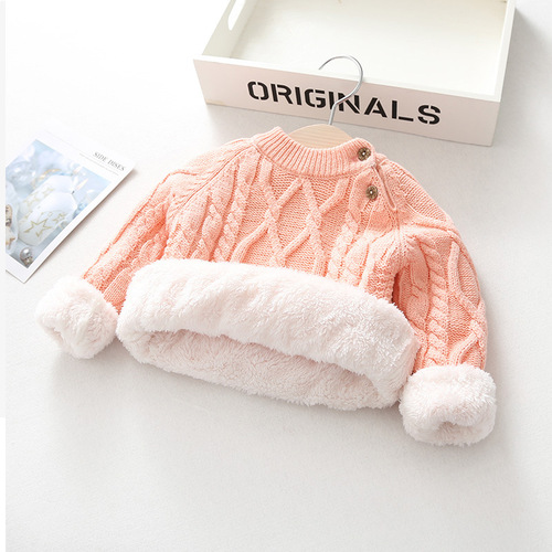 Children's Sweater 2025 Autumn/Winter New Kids' Clothing Fleece Lined Thickened Unisex Baby Hooded Knit Shirt Factory Wholesale