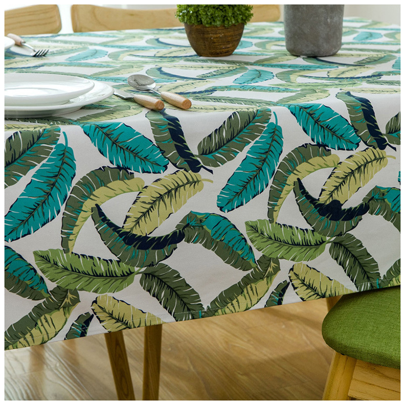 American-style Thickened Cotton Reactive Printed Canvas Tablecloth With Feather Leaf Pattern Coffee Tables Dining_voghion.com