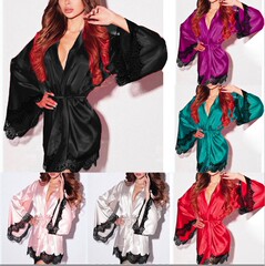 歐美情趣內衣女士性感長袖睡袍雪紡浴袍睡衣多色亞馬遜速賣通