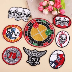 Embroidered patch with computerized stitching, punk style, DIY skeleton compass badge, clothing decoration, patch sticker