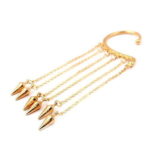 Creative ladies Korean style metal exaggerated non-pierced bullet ear hooks long exaggerated square heart-shaped tassel earrings