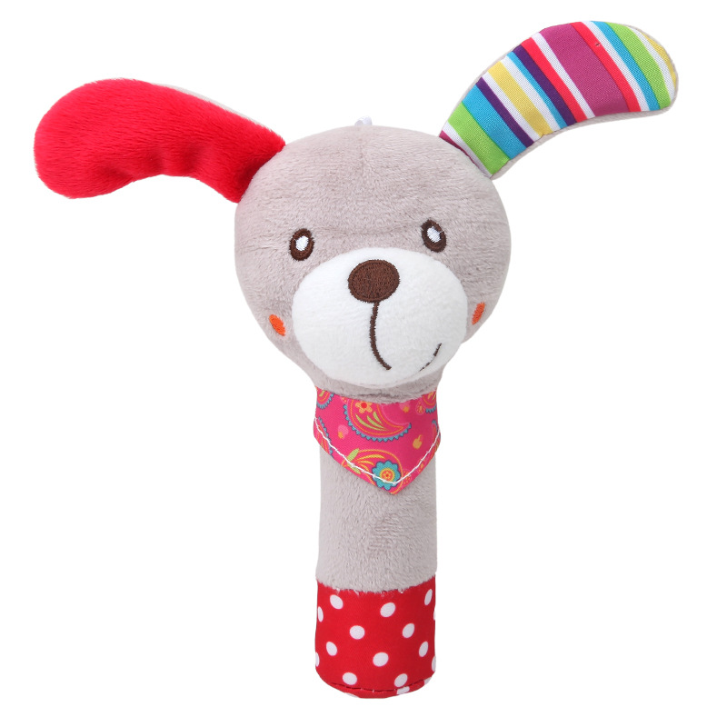 0-2 años de edad bebé mano sonajero lindo animal serie BB palo educación temprana felpa bebé juguete mano sonajero palo en stock