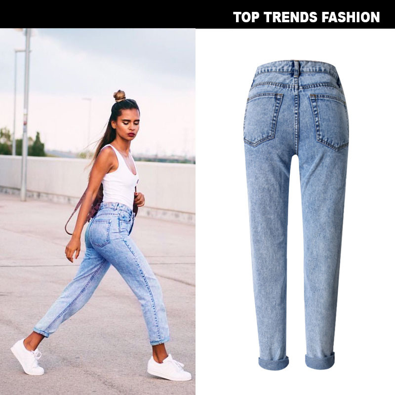 European and American women's BF Street snowflake high waist loose straight denim pants with large size cropped pants