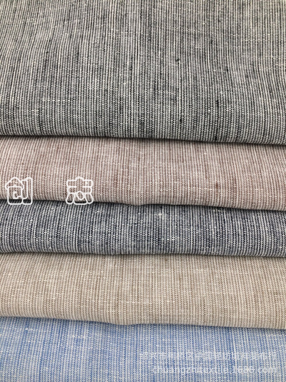 纯亚麻色织竖条衬衫面料男装条子梭织布淘现货张家港江阴常熟宜兴
