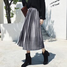 金丝绒百褶裙半身裙女2026秋冬韩版中长款高腰长裙a字裙9245实拍