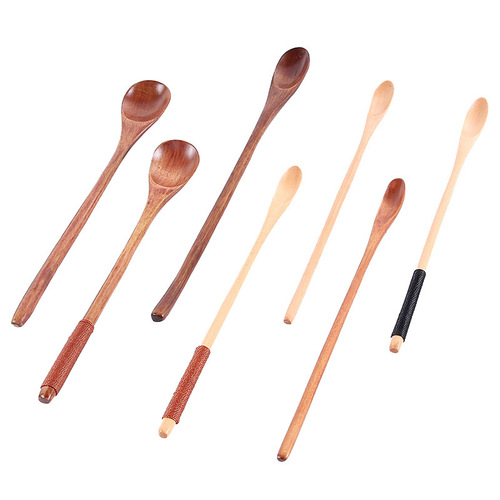 Japanese long-handled coffee spoon creative wooden tableware stirring stick milk tea milk honey small wooden spoon manufacturer