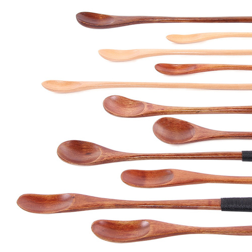 Japanese long-handled coffee spoon creative wooden tableware stirring stick milk tea milk honey small wooden spoon manufacturer