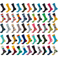 Dropshipping cross-border Amazon men's and women's mid-calf socks, trendy long socks, colorful rhombus gradient men's socks