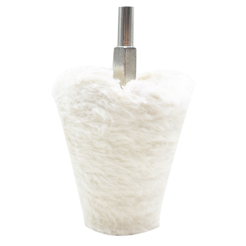 Rueda de tela blanca al por mayor transfronteriza con mango espejo pulido encerado cilíndrico seta cono rueda de tela cabeza de molienda mango diámetro 6mm