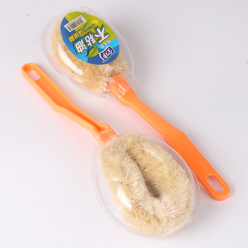 Plastic handle brush pot easy to clean hemp fiber pot brush not easy to touch oil coconut brown brush steel wire ball brush household Daily necessities