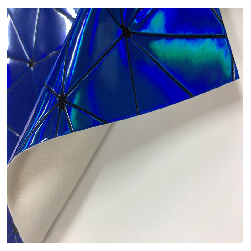 幻彩七彩三角形皮革面料反光镭射荔枝纹蜘蛛网方格子纹PU镜面皮革