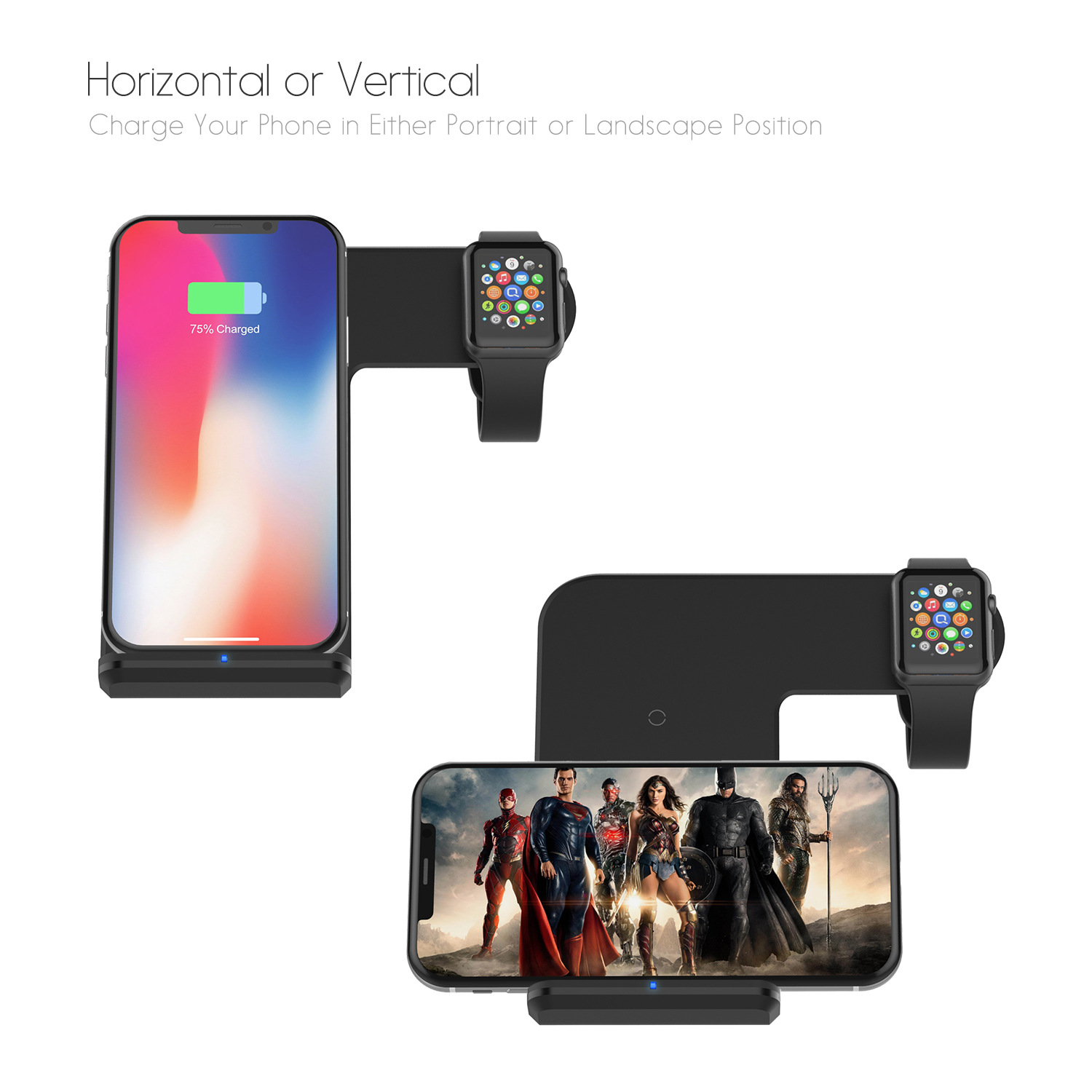 La vertical dos-en-uno 15W del cargador inalámbrico de Maidang F11 ayuna carga para el teléfono móvil/iWatch de Qi