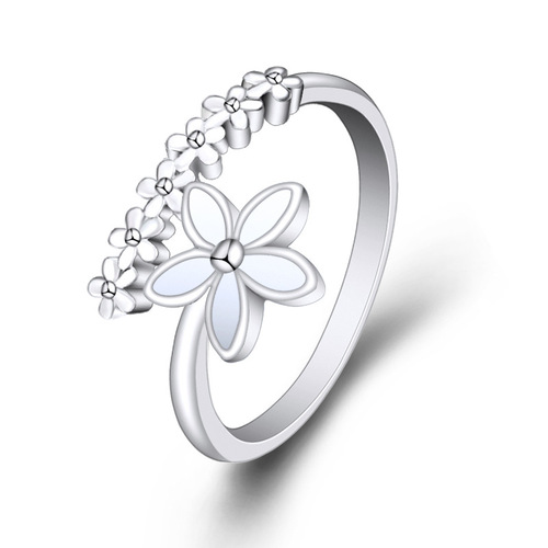 Small fresh and fashionable flower ring forest drip glaze white small flower index finger ring open female Korean version student silver jewelry