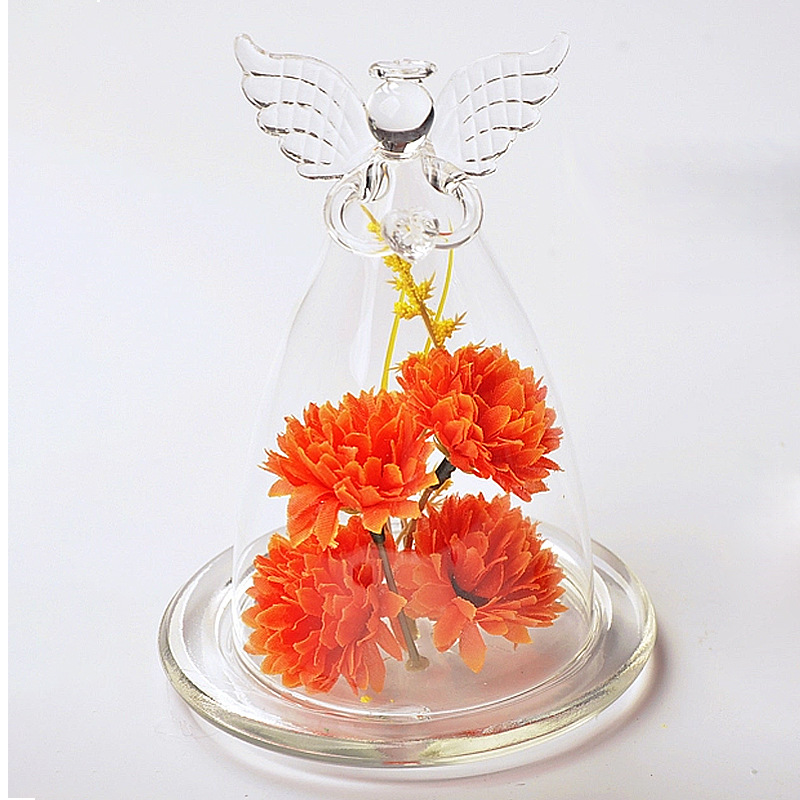 Mxmade Ángel de estilo europeo cubierta de paisaje de vidrio cubierta de pastel de flores cubierta de vidrio de flor eterna