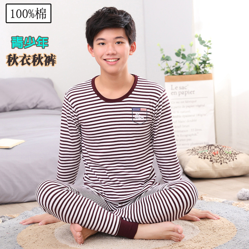 Ropa de otoño para jóvenes pantalones largos traje para niños y niñas niños medianos y grandes suéter de algodón suéter pantalones de algodón traje de ropa interior térmica