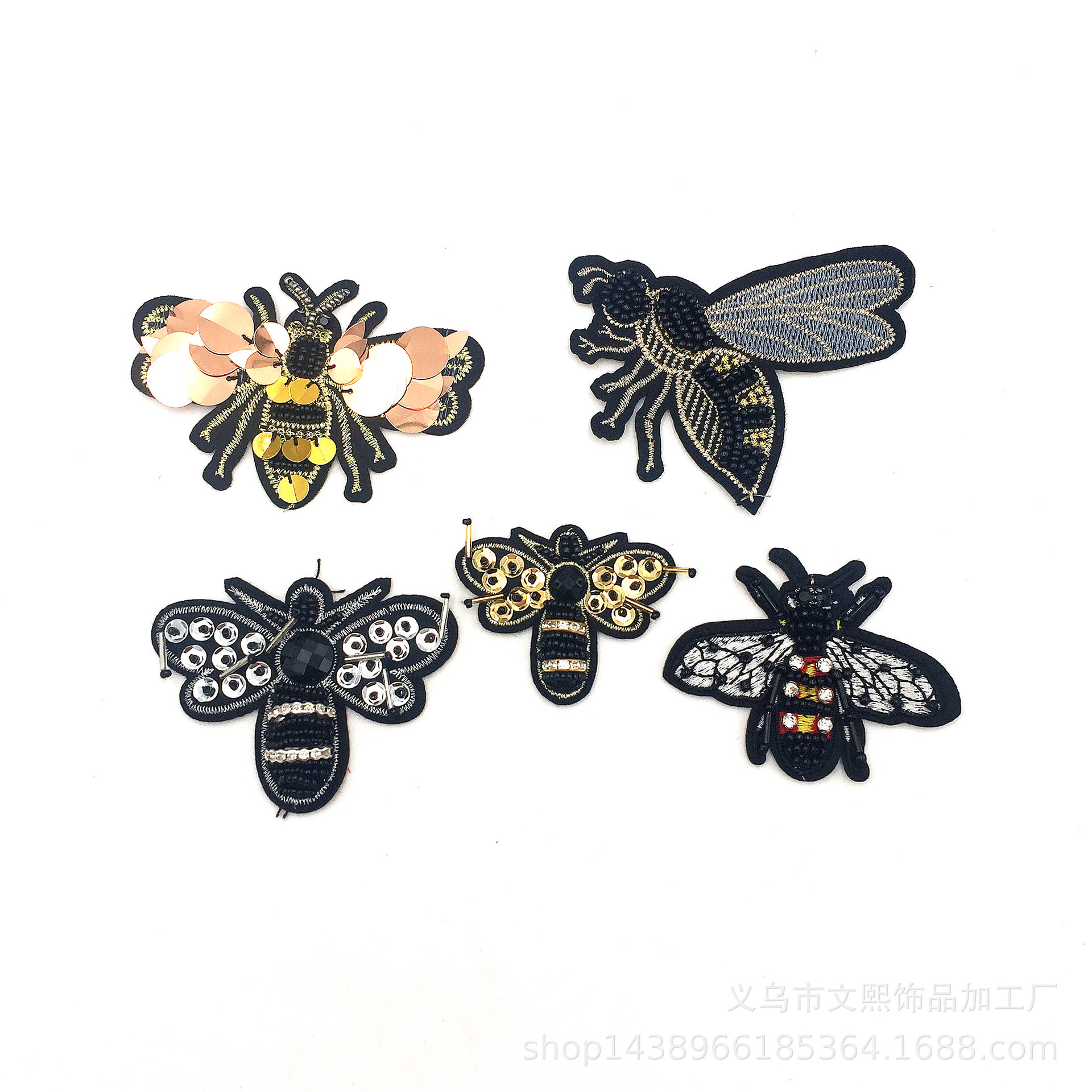 厂家现货钉珠珠片亮片蜜蜂蝗虫肩章布贴补丁服装辅料