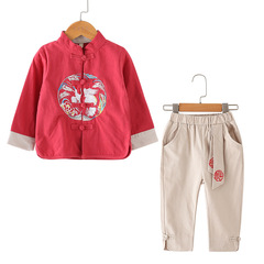Chinese Ethnic Style Children's Clothing Set for Boys and Girls, Cotton and Linen, Autumn Outfit, Children's Republican Era School Uniform, Baby Tang Suit