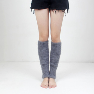Autumn and Winter Thick Feather Yarn Socks Stacking Socks Korean Women's White Middle Tube Warm Leg Socks Boot Cover
