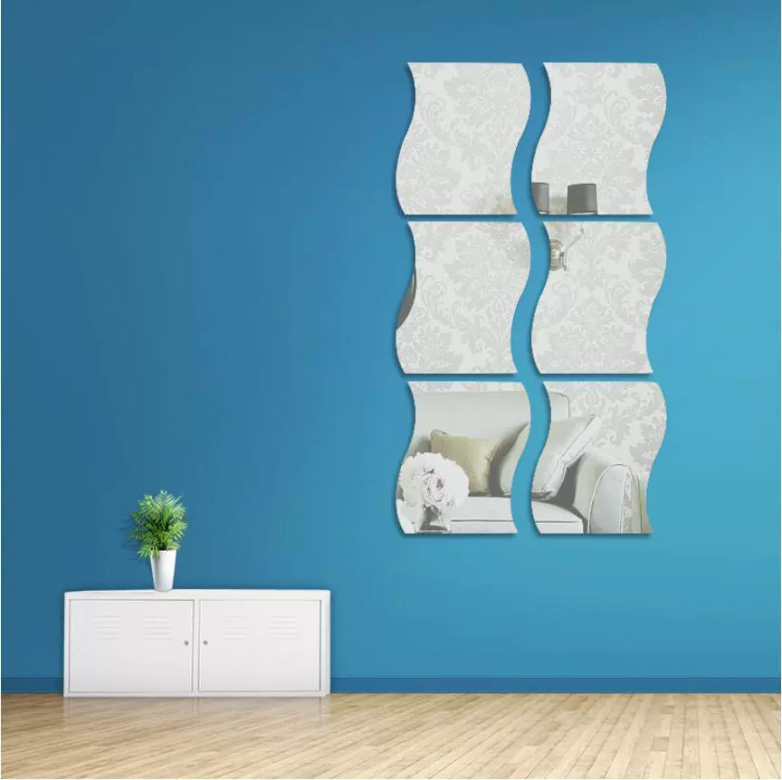 3D Mirror Wall Stickers, Mirror-Effect 3D Set, European Style, Handmade (Silver, Multiple Sizes)
