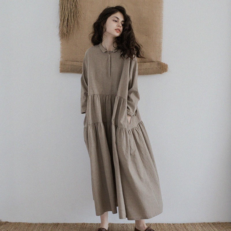Новое поступление, женское льняное винтажное длинное платье, окрашенное в пряже, женское свободное большое дорожное платье-качели, лето 2020