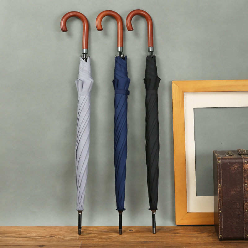 Mango curvo de madera maciza paraguas de golf paraguas de negocios abierto automático de 25 pulgadas paraguas recto de los hombres paraguas de publicidad de logotipo impreso
