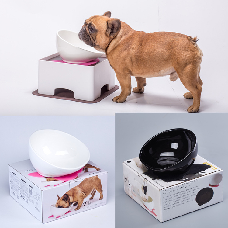 Pet Ceramic Bowl Non-slip Dining Table Oblique Bowl Flat Face Cat Bowl Bullfighting Bowl Bagofa Dogfighting Bowl Cat Bowl Dog Bowl