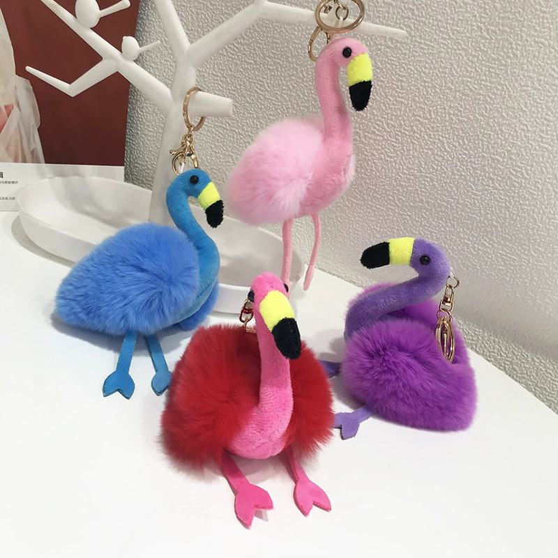 Ins стиль новый стиль мех кролика Рекс кибер знаменитость девушка розовый Фламинго мех кулон автомобильный брелок DIY Вечный цветок