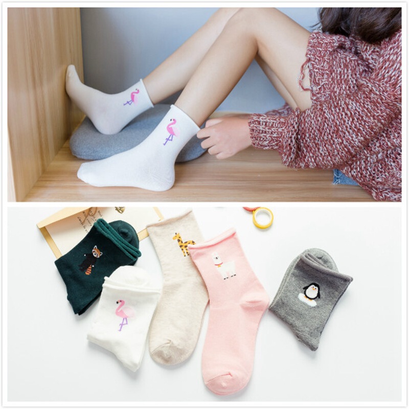 Solid Color Flamingo Animal Curl Cartoon Women's Socks Fashionable Simple and Generous Women's Socks Moon Socks