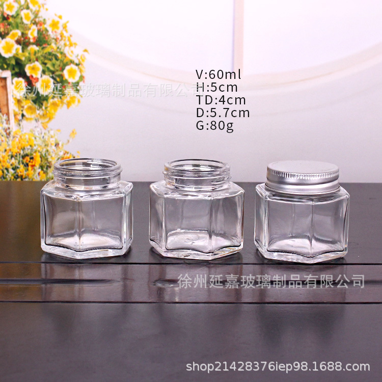 现货销售30ml六棱玻璃瓶 60ml 膏霜瓶 晶质料遮瑕面霜瓶 化妆品瓶