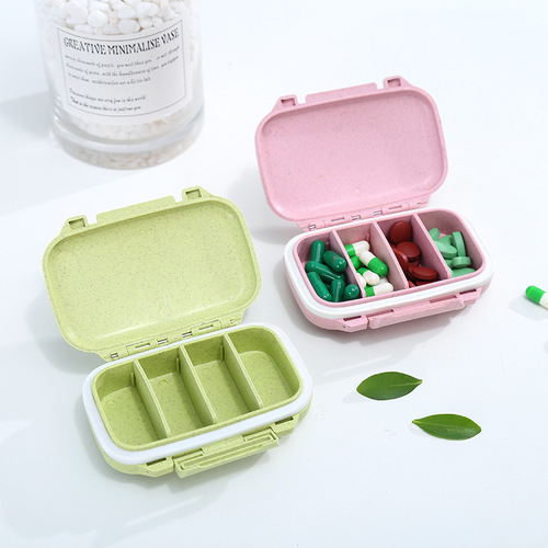 Plastic four-grid pill box portable mini pill box dividing small pill box premium pill box color and logo storage