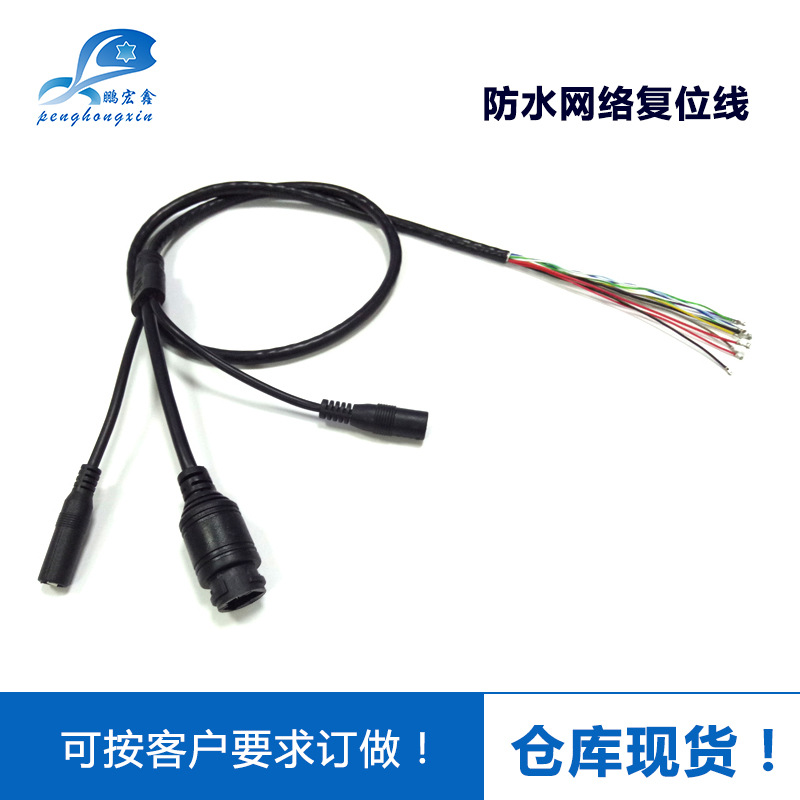 RJ45防水音频电源网口线监控网络摄像机尾线网口+DC+复位开关线