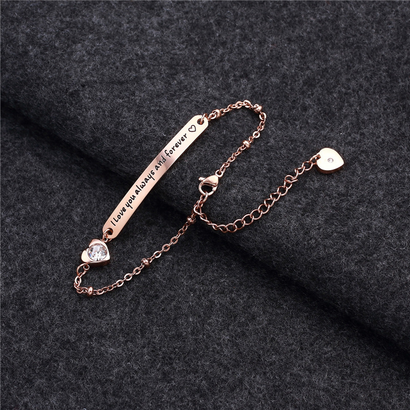 Cross-border hot selling titanium steel I love you always and forever... fashion curved peach heart bracelet