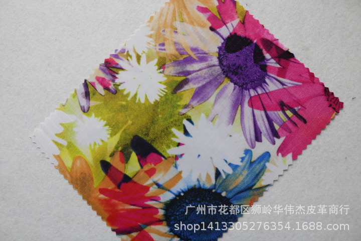 厂家新款批发 太阳花鲜花印花牛津布 210D印花包袋面料 现货小批
