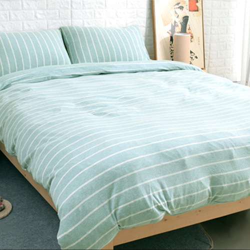 Tianzhu cotton four-piece set Japanese knitted cotton striped quilt cover sheet sheet 1.51.8 m bedding unprinted