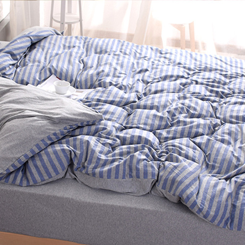 Tianzhu cotton four-piece set Japanese knitted cotton striped quilt cover sheet sheet 1.51.8 m bedding unprinted
