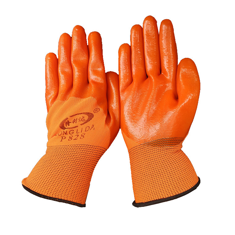 隆利达桔纱桔PVC全挂大半挂浸胶劳保手套 舒耐特世鹏耐磨防滑手套