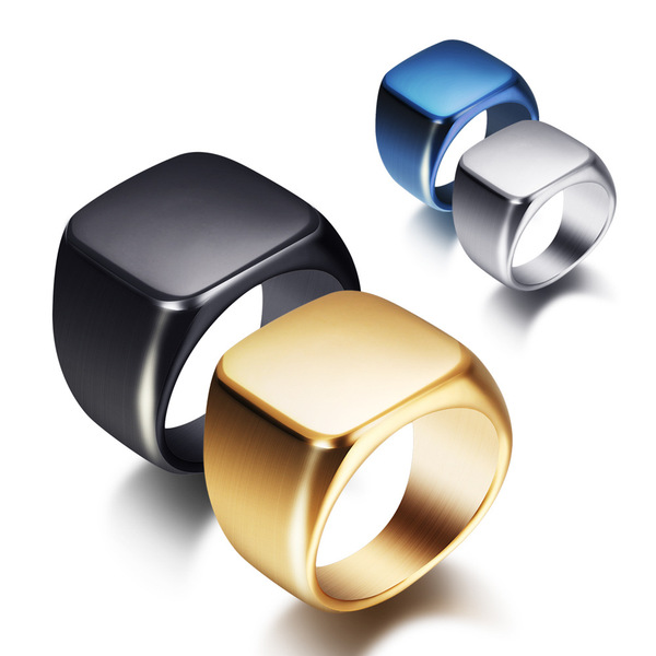 glossy square carved ring stainless steel