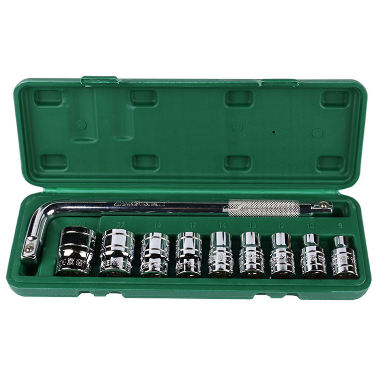 汉森镜面套筒十件套组套10件套镀铬套筒扳手汽修组套工具批发