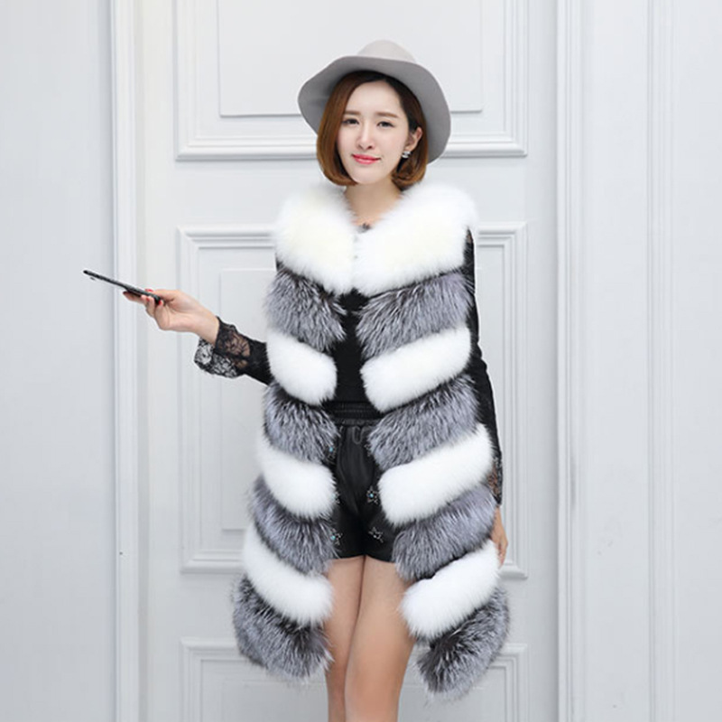 Manufacturer Wholesale New Fashion Casual Splicing Fur Vest Women's Imitation Fox Fur Slim Color Block Fur Vest