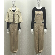 春秋新款女装新款时尚韩版宽松短外套休闲背带阔腿裤两件套装女