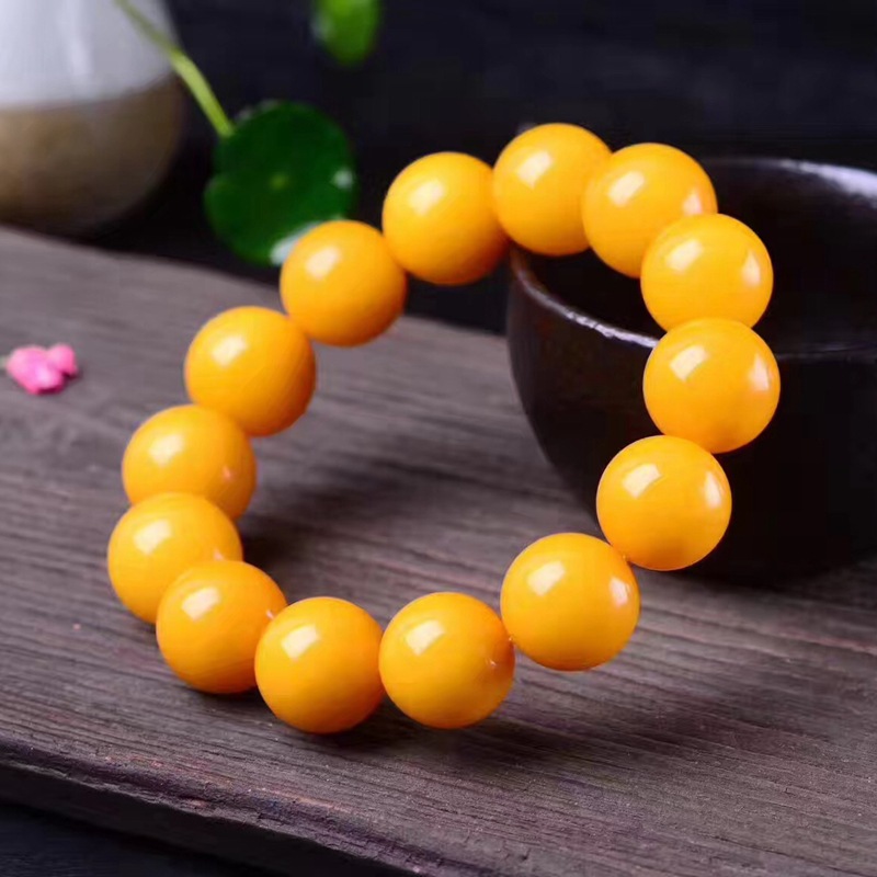 新款直播蜜蜡鸡油黄手串满蜜男女款琥珀圆珠单圈手珠老蜜手链二代