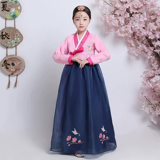 儿童绣花韩服朝鲜服韩国古装表演服女童韩服礼服时尚母子刺绣