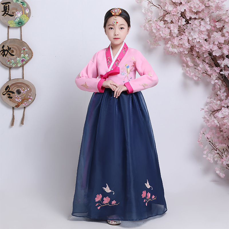 儿童绣花韩服朝鲜服韩国古装表演服女童韩服礼服
